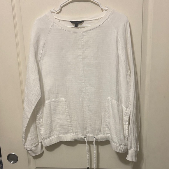 Banana Republic Tops - Banana Republic White Drawstring Pullover 100% Cotton Long-Sleeved Shirt
